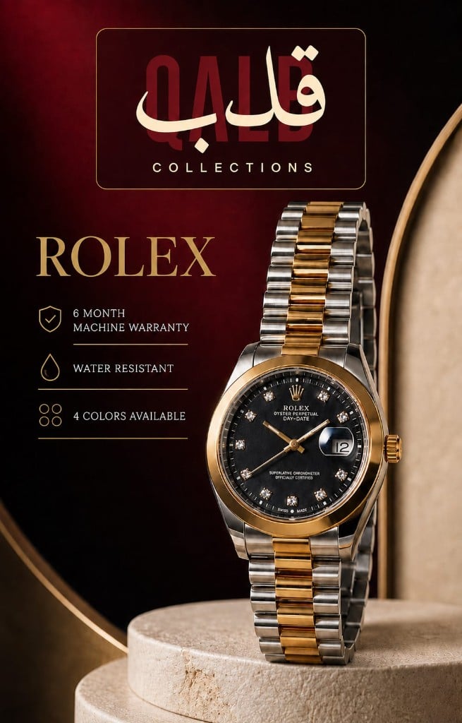 Two-tone Rolex Day-Date on a stone pedestal